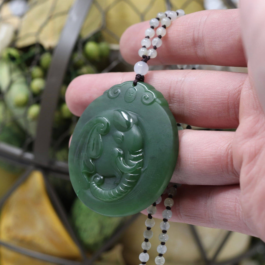 Baikalla Jewelry Baikalla™ "Lucky Jade Elephant" Nephrite Jade Necklace With Natural Jadeite Beads Necklace