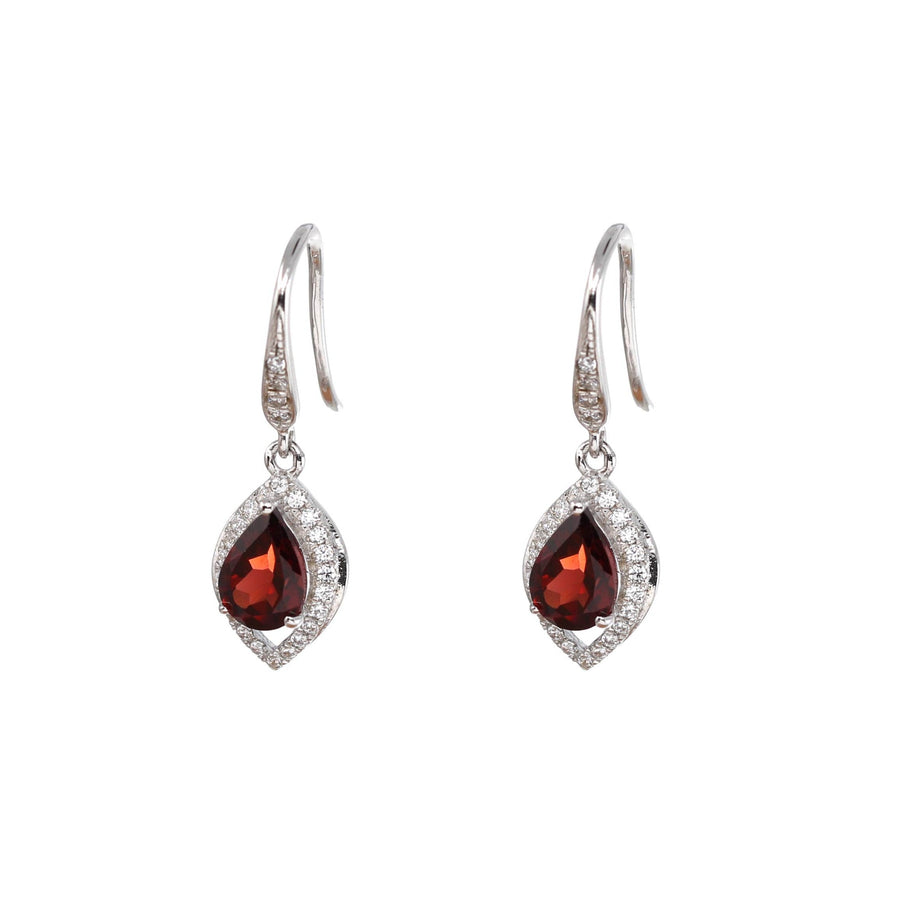 Baikalla Jewelry Silver Gemstones Earrings Baikalla™ Classic Sterling Silver Natural Garnet Dangle Earrings With CZ