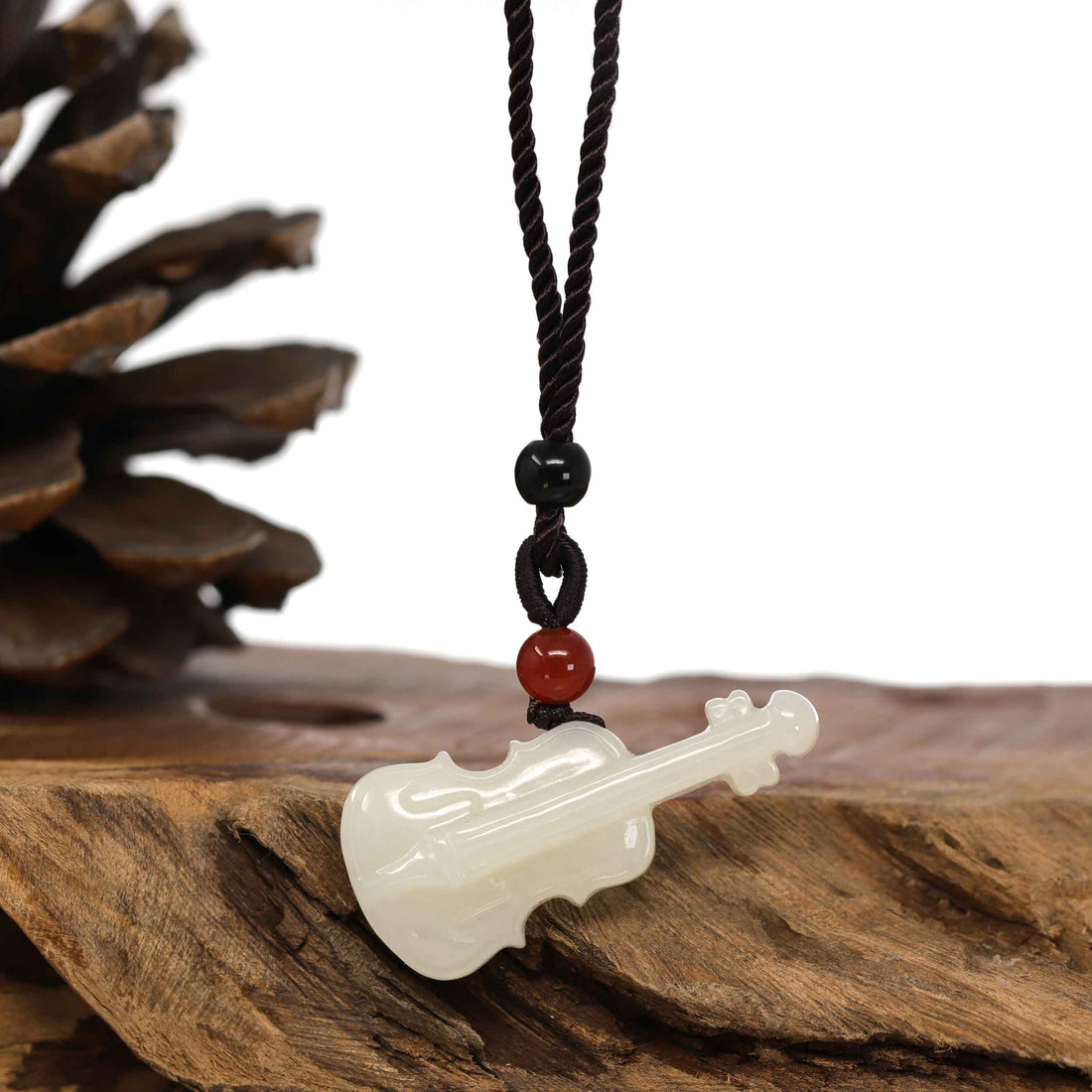 Baikalla Jewelry Jade Pendant Necklace Baikalla™ Genuine White Nephrite Jade Violin Pendant Necklace