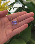 18k Yellow Gold AAA Royal Amethyst Emerald Cut Pendant Necklace With Diamonds