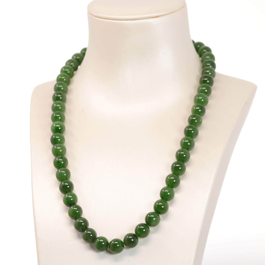 Baikalla Jewelry Jade Beads Necklace Baikalla Genuine Green Nephrite Jade Round Beads Necklace ( 8mm & 9.5mm)