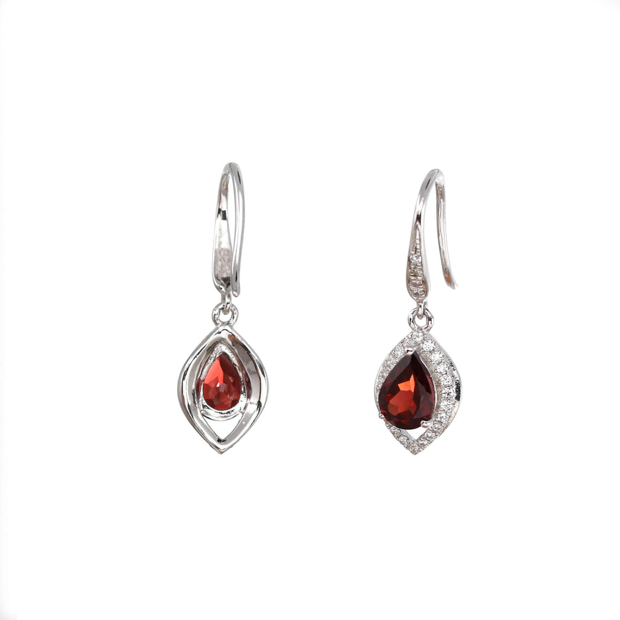 Baikalla Jewelry Silver Gemstones Earrings Baikalla™ Classic Sterling Silver Natural Garnet Dangle Earrings With CZ