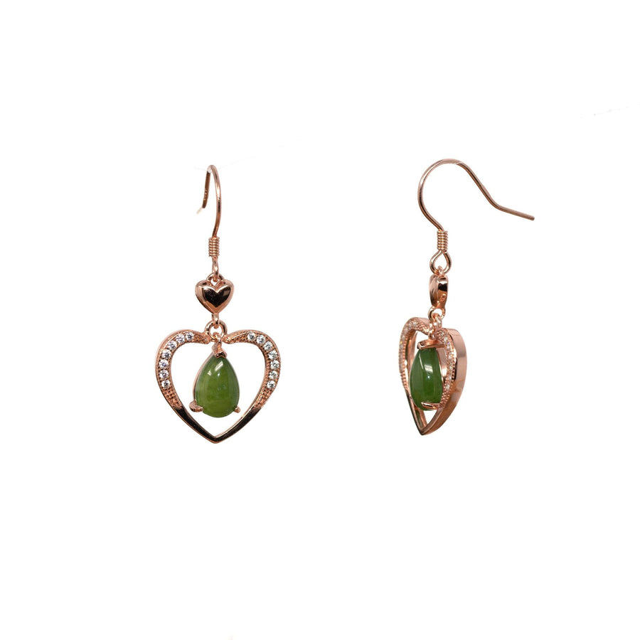Baikalla Jewelry Silver Gemstone Earrings Baikalla "Love Earrings" Sterling Silver Genuine Nephrite Green Jade Dangle Earrings With CZ