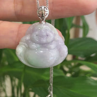 Baikalla™ "Laughing Buddha" Genuine Lavender Jadeite Jade Buddha Pendant Necklace