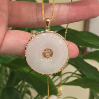 Baikalla "Good Luck Button" Necklace White Jadeite Jade Lucky KouKou Pendant Necklace