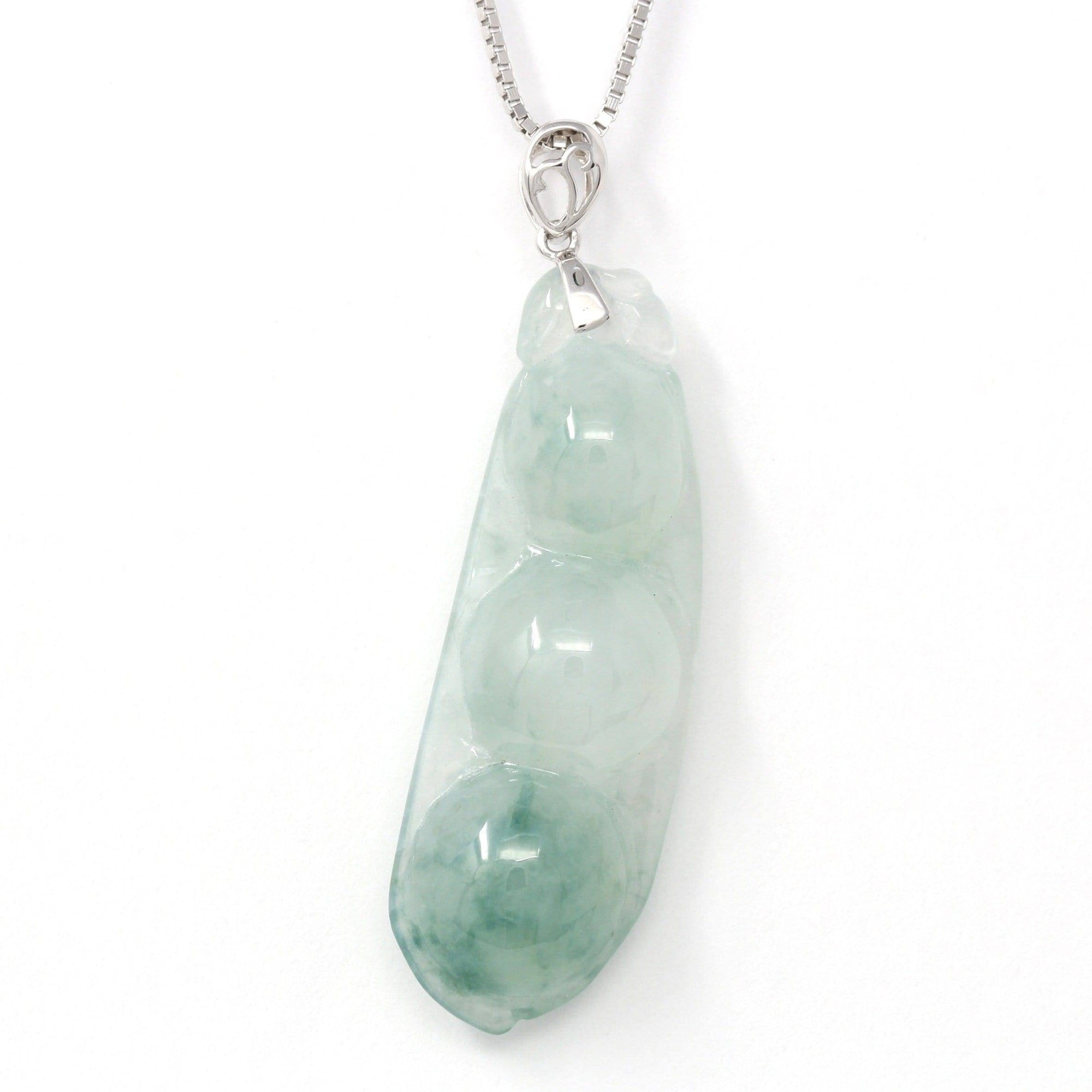 Baikalla Jewelry 18k Gold Jadeite Necklace Genuine Burmese Ice Blue Jadeite Pendant with 18k White Gold Bail