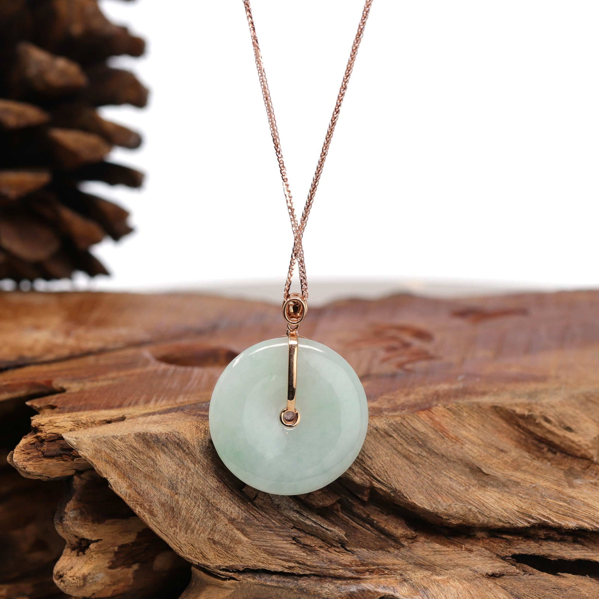 Baikalla Jewelry Gold Jadeite Pendant 18k Rose Gold Genuine Jadeite Constellation (Taurus) Necklace with Diamonds & Tourmaline