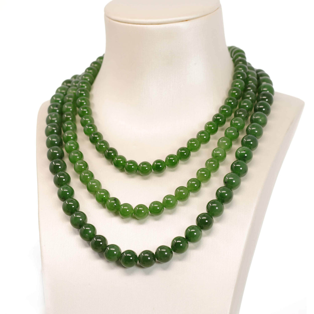 Baikalla Jewelry Jade Beads Necklace 8mm / 18 in Baikalla Genuine Green Nephrite Jade Round Beads Necklace ( 8mm & 9.5mm)