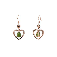 Baikalla Jewelry Silver Gemstone Earrings Baikalla "Love Earrings" Sterling Silver Genuine Nephrite Green Jade Dangle Earrings With CZ