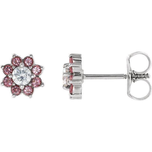 Baikalla Jewelry Silver Gemstone Earrings Sterling Silver Baby Pink Topaz & 1/8 CTW Diamond Earrings