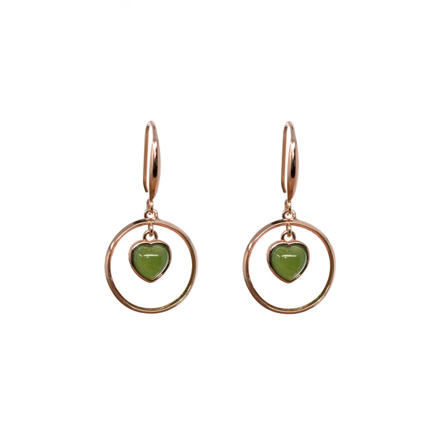 Baikalla Jewelry Silver Gemstone Earrings Baikalla "Love Earrings" Sterling Silver Genuine Nephrite Green Jade Dangle Earrings