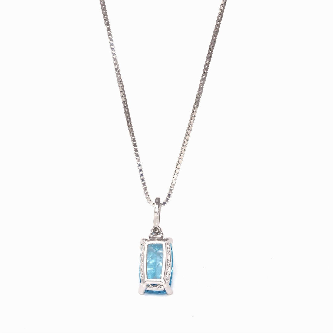 Baikalla Jewelry Gemstone Pendant Necklace Swiss Blue Topaz Baikalla™ 14k White Gold Natural Topaz Prong Set Necklace With Diamonds