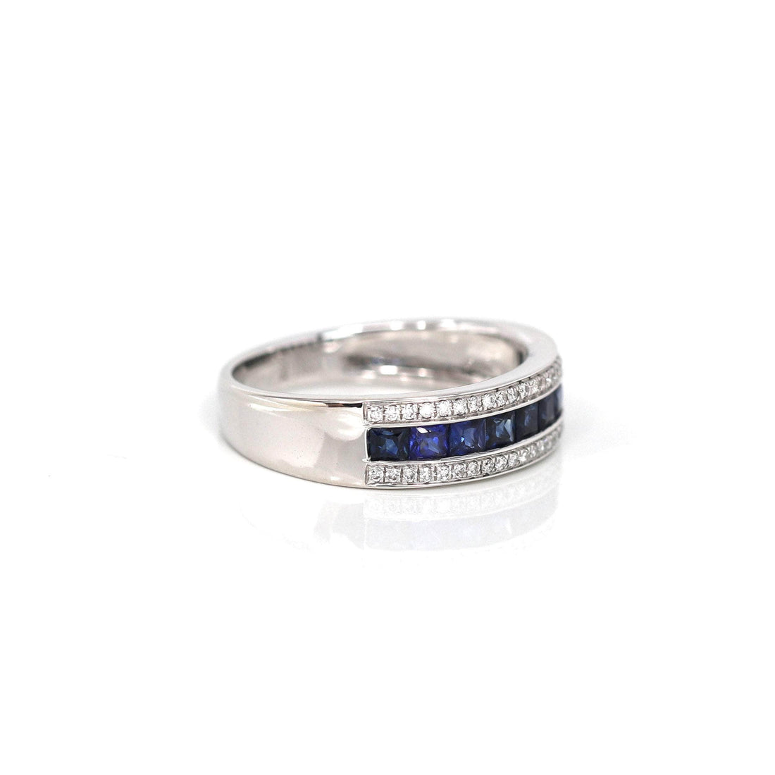Baikalla Jewelry Gold Sapphire Ring 5 18k White Gold Natural Blue Sapphire Channel Set Band Ring with Diamonds