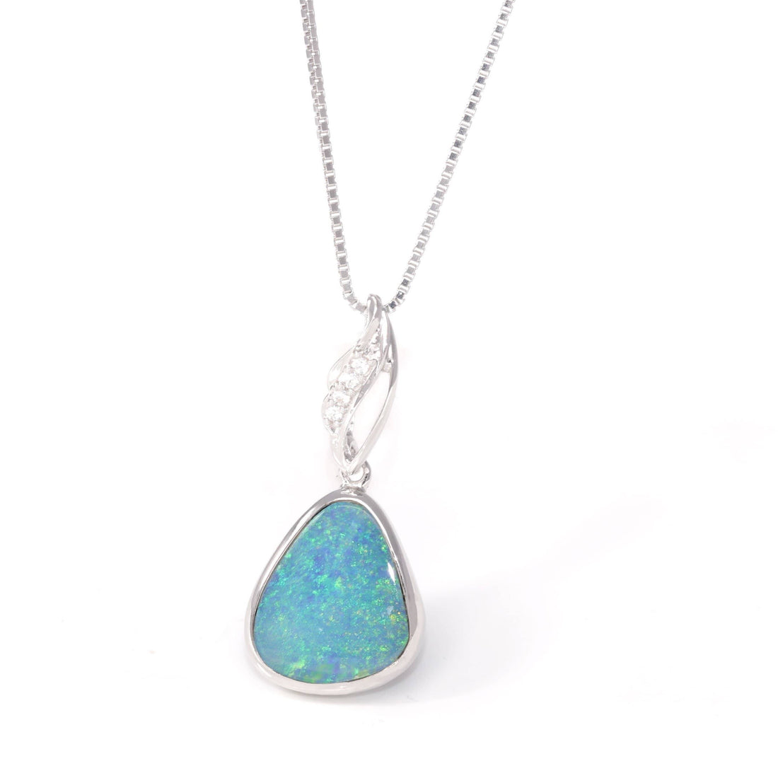 Baikalla Jewelry Gemstone Pendant Necklace Blue Opal Baikalla™ Sterling Silver Freeform Australian Light Blue Natural Opal Bezel Set Necklace