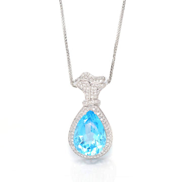 Baikalla Jewelry Silver Topaz Necklace Sterling Silver AA Natural Topaz Luxury Money Bag Pendant Necklace With CZ