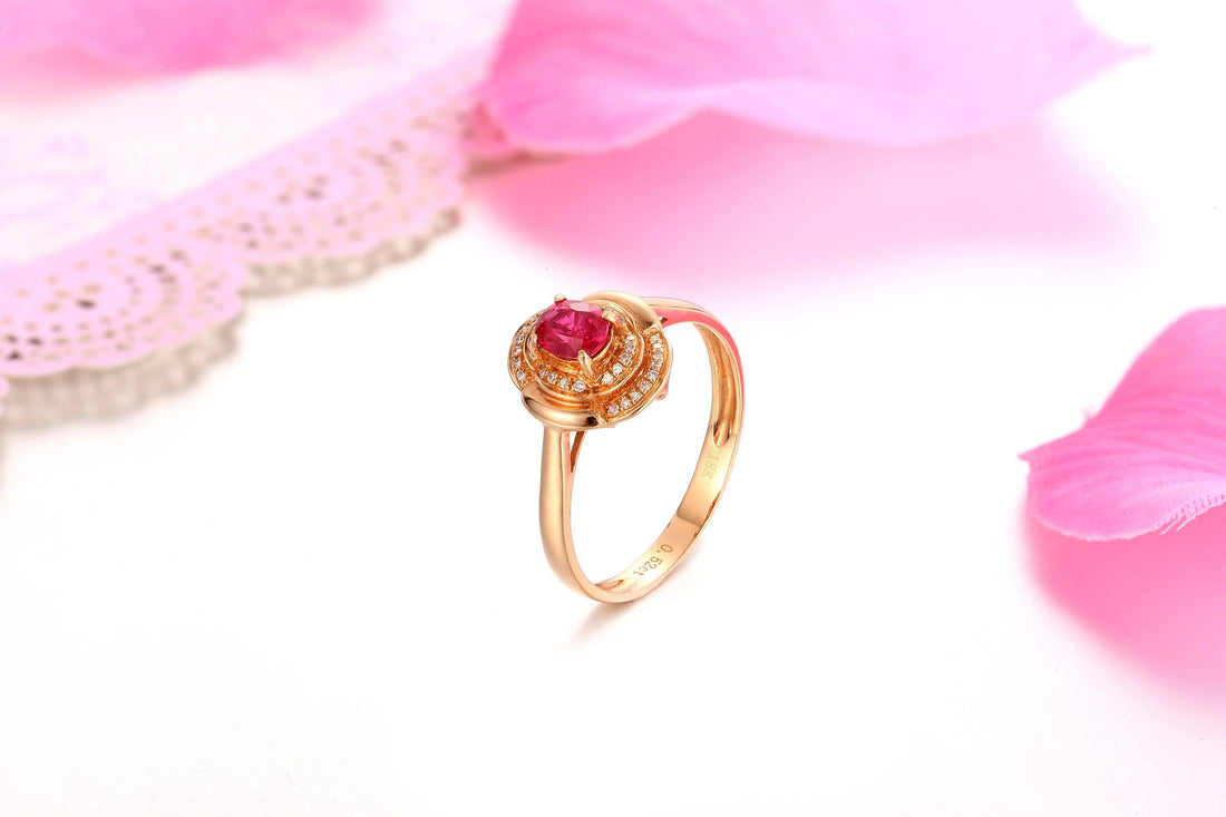 Baikalla Jewelry Gemstone Ring Baikalla™ 18k Rose Gold & Natural A Ruby (1/2 ct ) Ring With Diamonds