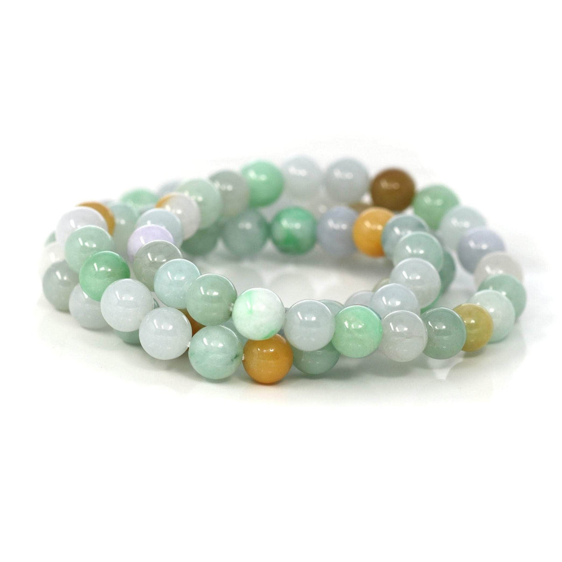 Baikalla Jewelry jade beads bracelet 6.5 inches Genuine Jadeite Jade Round Multiple Colors Beads Bracelet (8.5 mm)