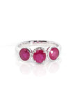 Baikalla Jewelry Gold Ruby Ring 18k White Gold Natural 3 Round Pink Ruby Diamond Anniversary Ring