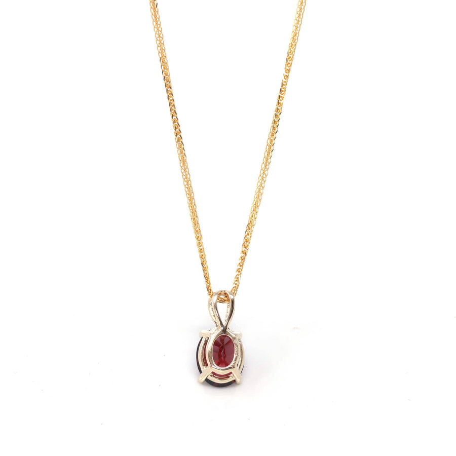 Baikalla Jewelry gemstone jewelry 14k Yellow Gold Natural Oval Garnet Necklace With Diamonds
