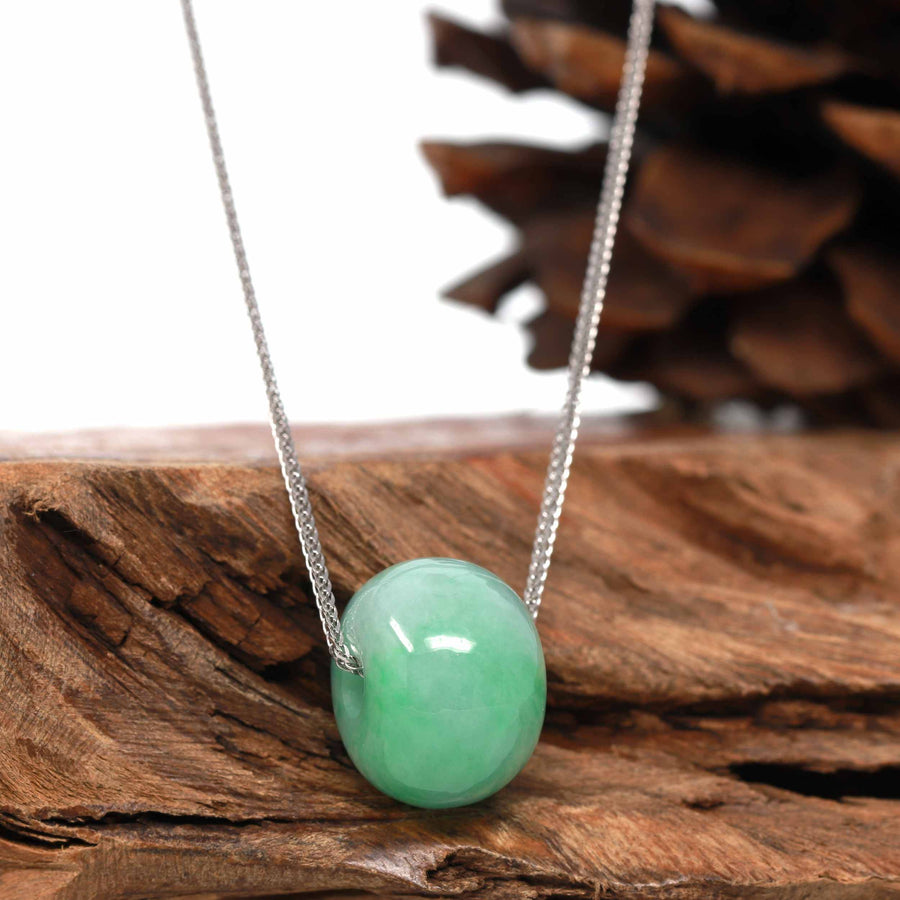 Baikalla Jewelry Jade Pendant Necklace Baikalla™ "Good Luck Button" Necklace Real Deep Green Jade Lucky TongTong Pendant Necklace