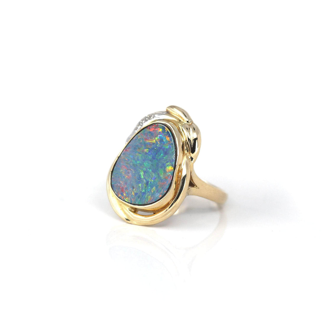 Natural Australian Black Opal Ring, Coober Pedy Mine Opal Triplet in 14K  18K Gold, Classic Birthstone