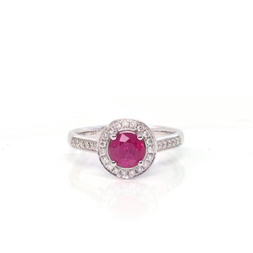 Baikalla Jewelry Gold Ruby Ring 5 18k White Gold Natural Round Pink Ruby Diamond Anniversary Ring