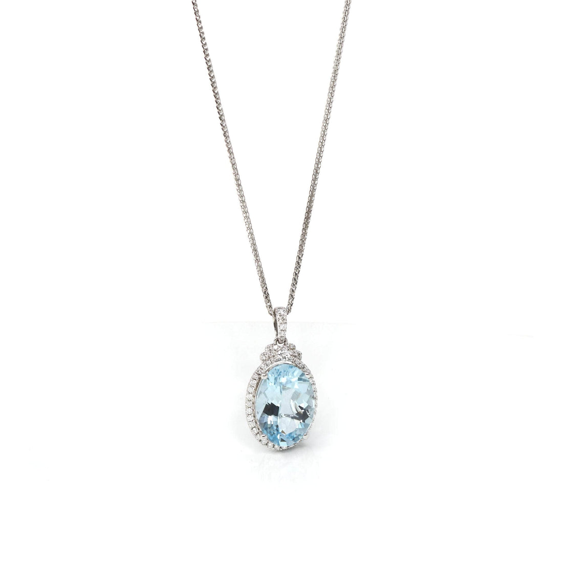 Baikalla Jewelry Gold Aquamarine 14k White Gold Natural Oval Aquamarine Necklace With Diamond