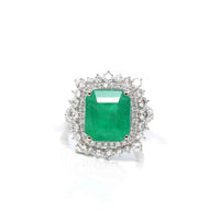 Baikalla Jewelry 14k gold emerald ring 14k White Gold Natural Emerald Ring with Diamonds