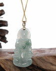 Baikalla Jewelry Jade Guanyin Pendant Necklace Baikalla 14k Yellow Gold "Goddess of Compassion" Genuine Ice Burmese Jadeite Jade Guanyin Necklace With Gold Bail