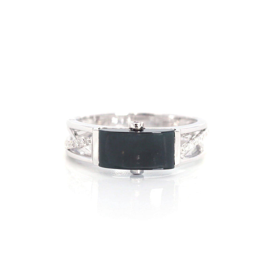 Baikalla Jewelry Gold Jadeite Jade Ring 5 Baikalla™ "Classic Emerald Style" Genuine Burmese Emerald Cut Black Jadeite Jade Engagement Ring