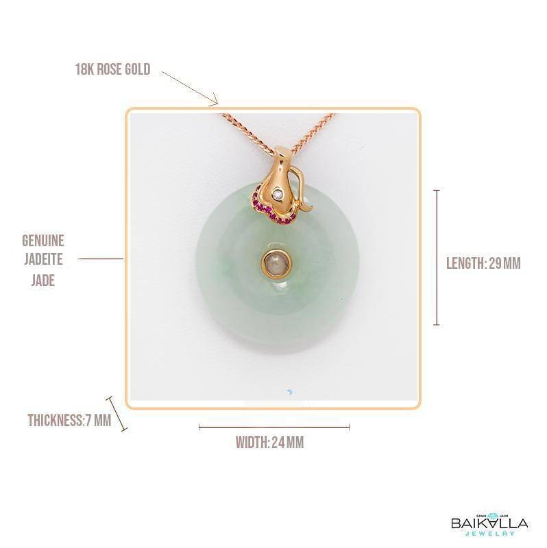 Baikalla Jewelry God Jadeite Necklace 18k Rose Gold Genuine Burmese Jadeite Constellation (Aquarius) Necklace Pendant with Diamonds & Ruby