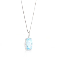 Baikalla Jewelry Gemstone Pendant Necklace 14k White Gold Natural Swiss Blue Topaz Elongated Cushion Necklace With Diamonds