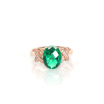 Baikalla Jewelry Gold Sapphire Ring 5 14k Rose Gold Lab-Created Emerald Ring With CZ