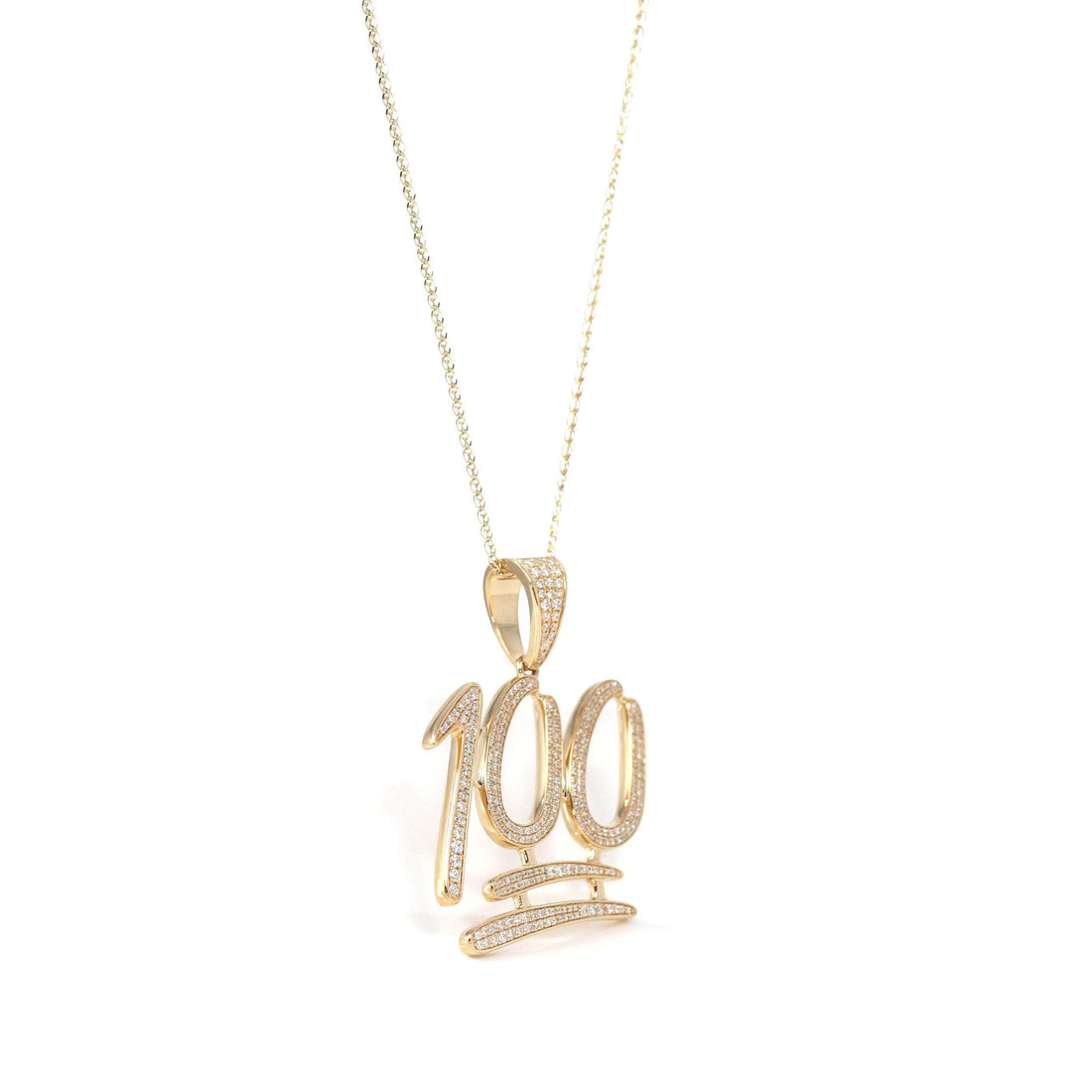 Baikalla Jewelry 14K Pure Yellow Gold Pendant Pendant Only 14K Yellow Gold "100" Pendant Necklace With VS1 Diamonds