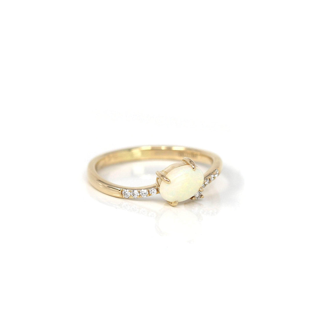 Baikalla Jewelry Gold Opal Ring 6 14k Yellow Gold Natural Australian Light Opal Ring With VS1 Diamond