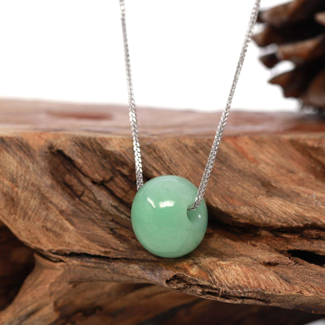 Baikalla Jewelry Jade Pendant Necklace Baikalla™ "Good Luck Button" Necklace Real Green Jade Lucky TongTong Pendant Necklace