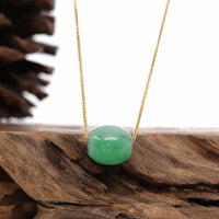 Baikalla Jewelry Jade Pendant Necklace Sterling Silver Chain Baikalla™ "Good Luck Button" Necklace Rich Apple Green Jade Lucky TongTong Pendant Necklace