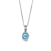 Baikalla Jewelry gemstone jewelry 18k White Gold Genuine Cabochon Cut London Blue Topaz & Diamonds Pendant Necklace