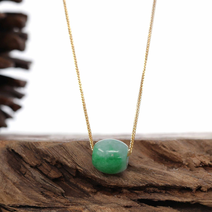 Baikalla Jewelry Jade Pendant Necklace Sterling Silver Chain Baikalla™ "Good Luck Button" Necklace Rich Forest Green Jade Lucky TongTong Pendant Necklace