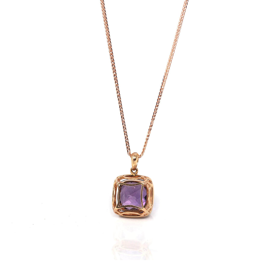 Baikalla Jewelry Gemstone Pendant Necklace 18K Rose Gold AA Royal Amethyst Cushion Cut Pendant Necklace With Diamonds