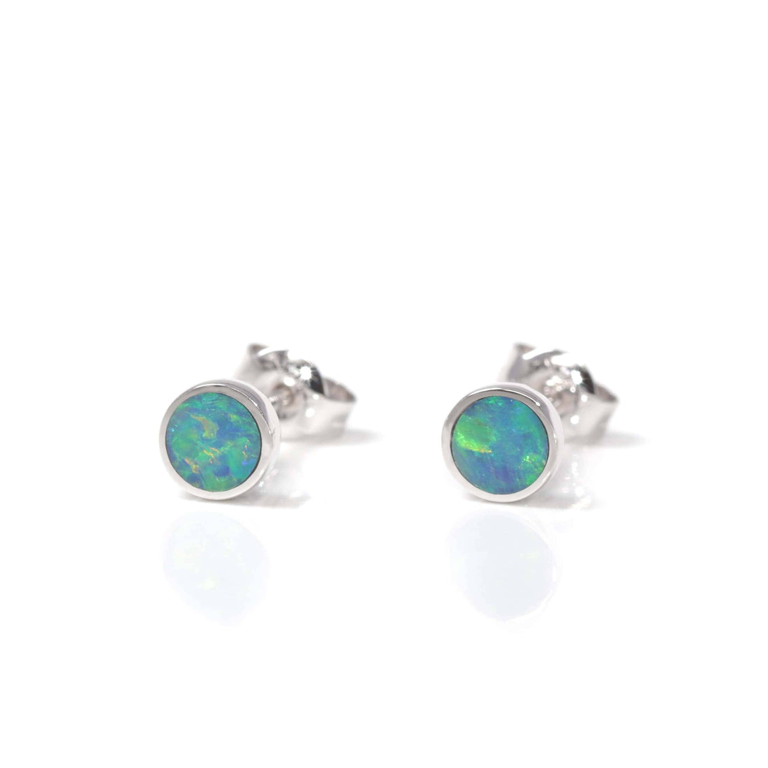 Baikalla Jewelry Gold Gemstone Earrings Baikalla™ Sterling Silver Natural Round Australian Blue Opal Bezel Set Earrings