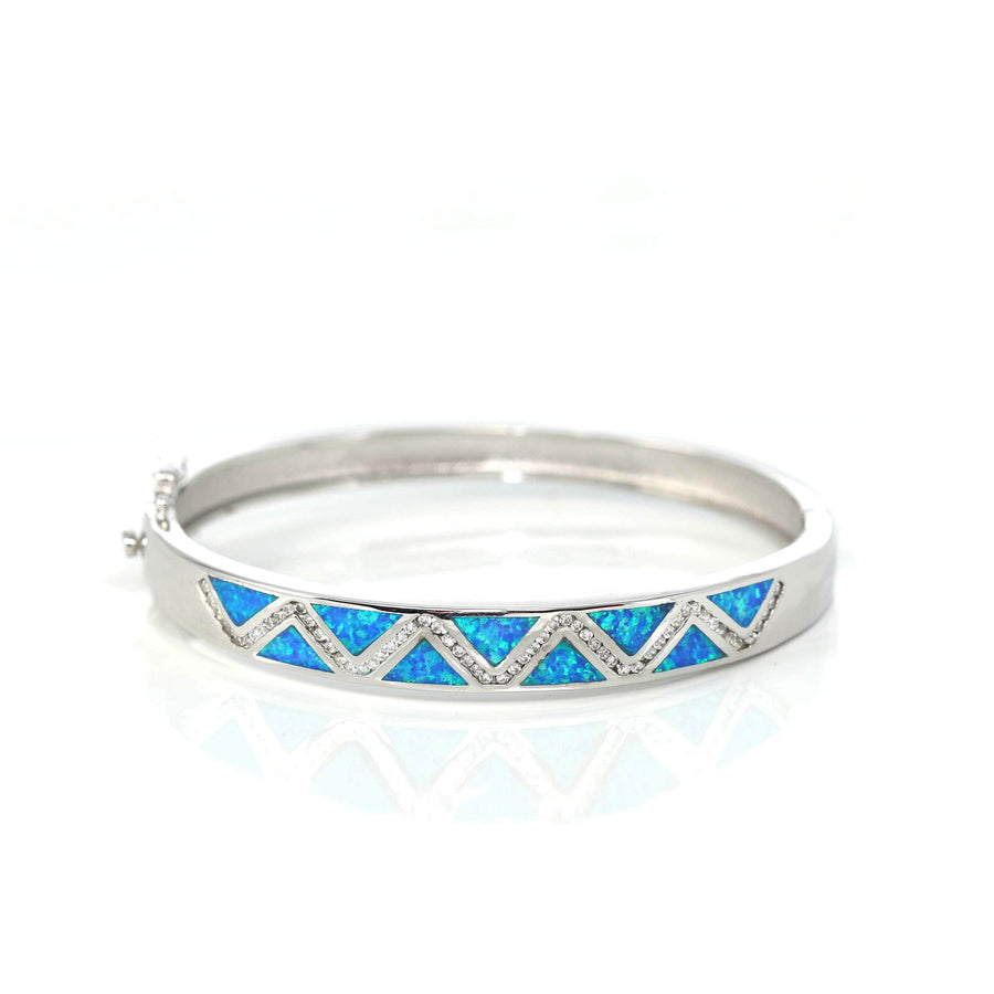 Baikalla Jewelry Silver Gemstone Bracelet Baikalla™ Sterling Silver Lab-Created Blue Opal Bracelet with CZ, Blue Opal Bracelet, Opal Jewelry For Love, Birthstones