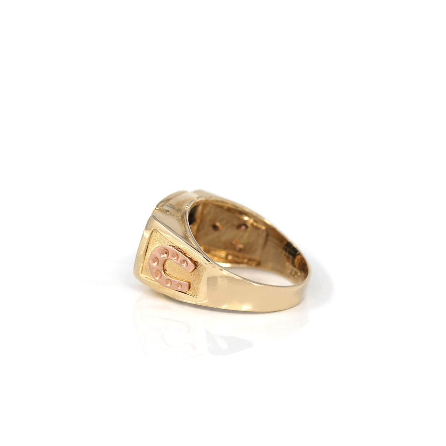 Baikalla Jewelry Gold Diamond Men's Ring 14k Yellow Gold Horseshoe Men's Ring With Diamond