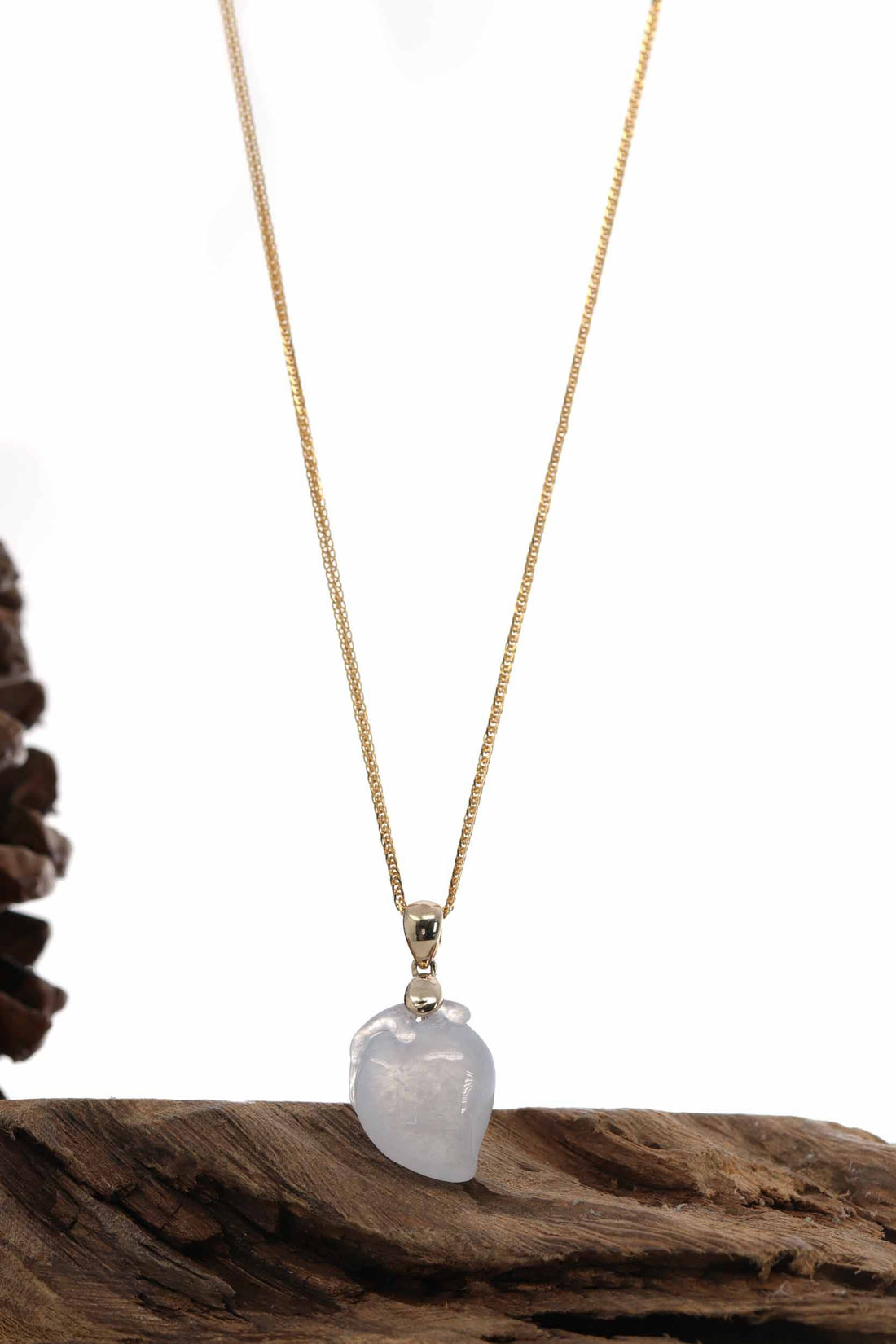 Baikalla Jewelry Jade Pendant Baikalla Natural Ice Jadeite Jade "Longevity Peach" Shou Tao Necklace with 14k Yellow Gold Bail