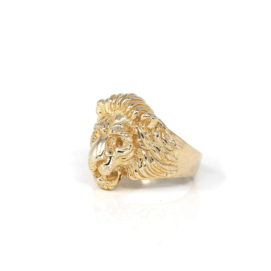 Baikalla Jewelry Gold Diamond Men's Ring 14k Solid Yellow Gold Nugget Men's Lion Band Ring