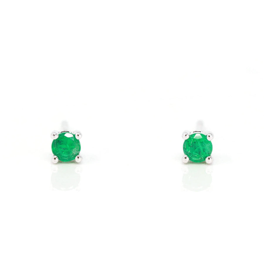 Baikalla Jewelry Gemstone Pendant Necklace Genuine Emerald Baikalla™ 14k White Gold Emerald Round 4 Prong Stud Earrings