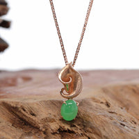 Baikalla Jewelry 18k Gold Jadeite Necklace 18K Rose Gold "Morning Glory" Genuine Jadeite Jade Pendant with Diamonds