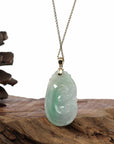 Baikalla Jewelry Jade Guanyin Pendant Necklace Genuine Green Jadeite Jade RuYi ( Wang Shi Ru Yi ) Pendant Necklace With 14K Yellow Gold Bail