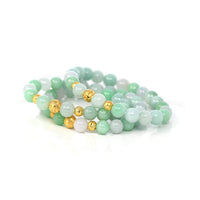 Baikalla Jewelry jade beads bracelet 6.5 inches / Money Bead S 24K Pure Yellow Gold Money Beads With Genuine Green Jade Round Beads Bracelet ( 9 mm )