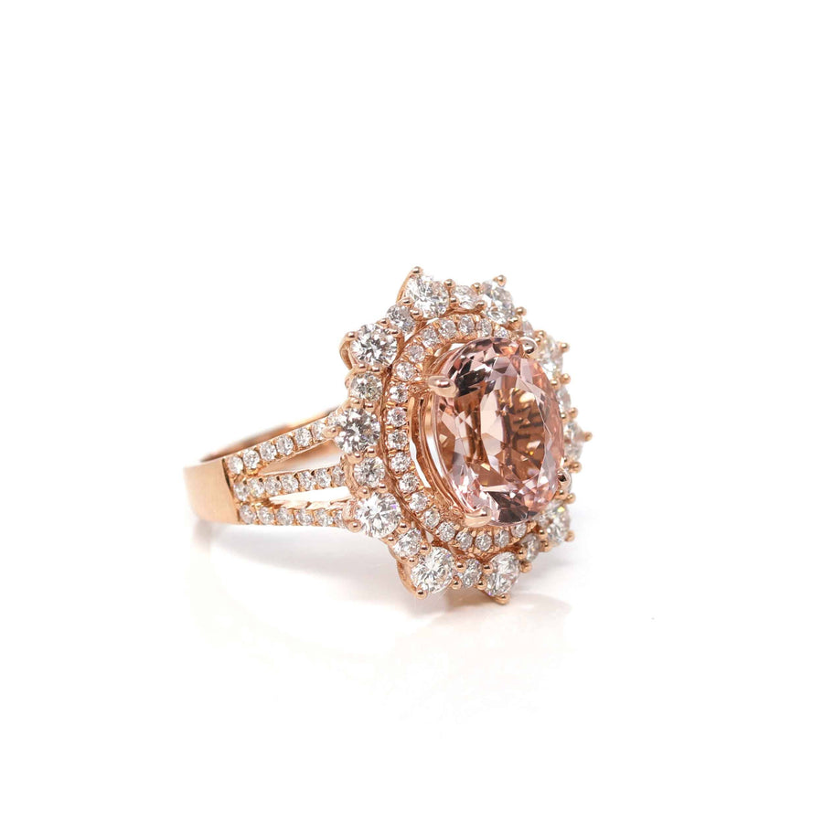 Baikalla Jewelry 14K Gold Morganite Ring 14k Rose Gold Natural 4.65ct 2.1CTW Morganite Ring with Diamonds